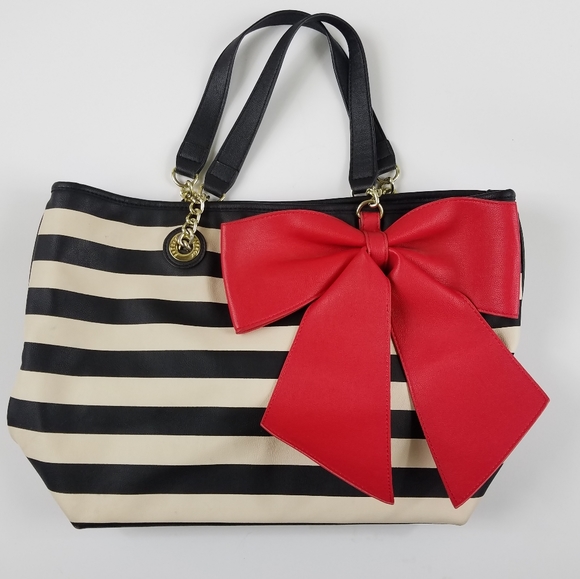 Betsey Johnson Handbags - Betsy Johnson Striped Bow Chainlink Purse Tote
